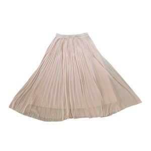 Quince Blush Pink Pleated Midi Skirt Womens Small Elastic Waist Chiffon A-Line